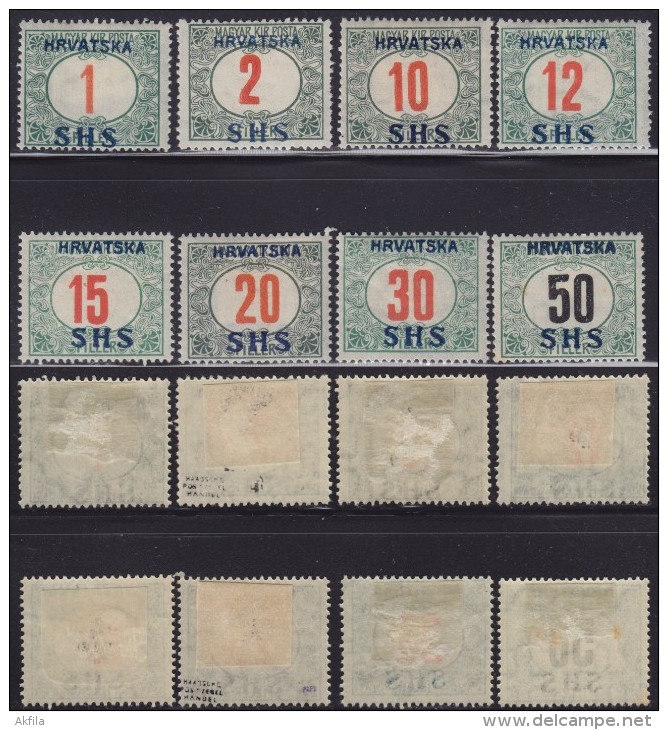 4705. Yugoslavia State SHS Croatia 1918 Porto Stamps, MH (*) Michel 27-34 - Croatie