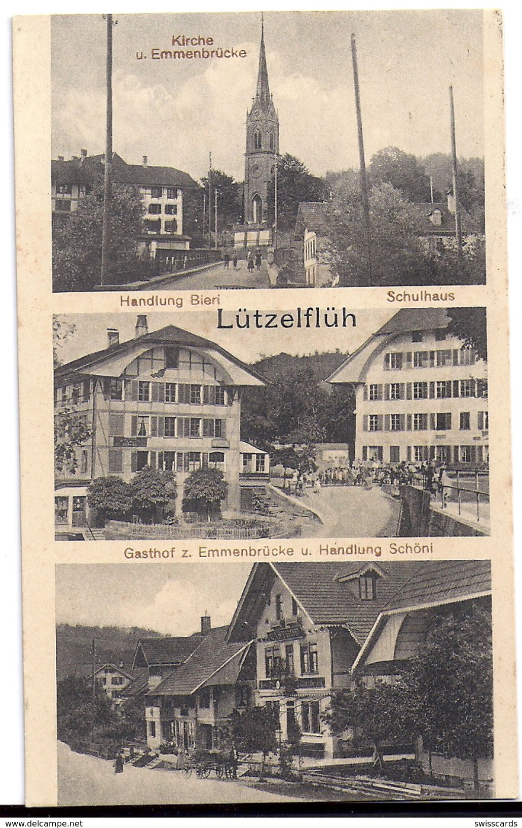 LÜTZELFLÜH: 3-Bild-AK Emmenbrücke, Gasthof, Handlung Schöni Animiert 1928 - Lützelflüh