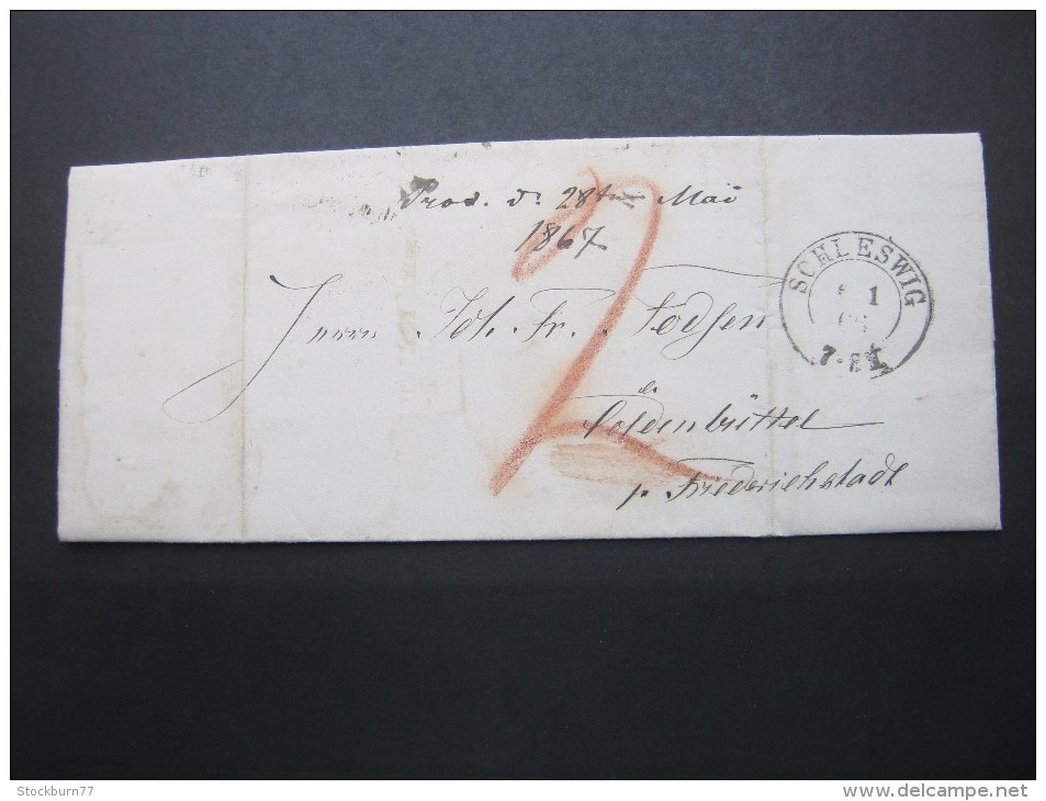 1866 , SCHLESWIG   ,   Klarer Stempel Auf Brief Mit Rs. 2 Bahnpoststempel OHRSTEDT - TÖNNING - Schleswig-Holstein