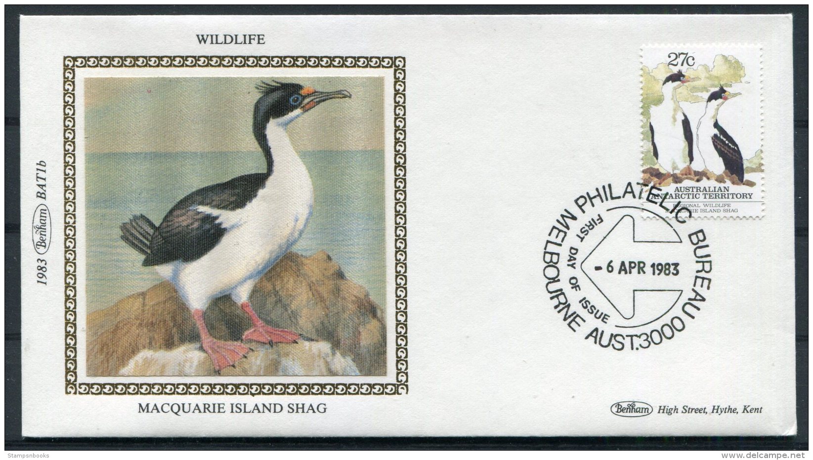 1983 A.A.T. Wildlife Benham Silk Set Of 5 FDCs /Elephant Seal, Royal Penguin, Antarctic Prion, Macquarie Shag, Albatross - FDC