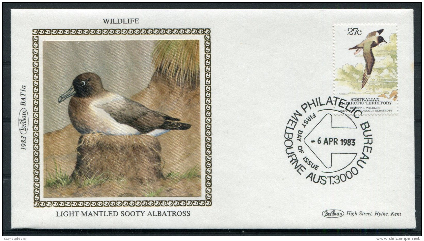 1983 A.A.T. Wildlife Benham Silk Set Of 5 FDCs /Elephant Seal, Royal Penguin, Antarctic Prion, Macquarie Shag, Albatross - FDC