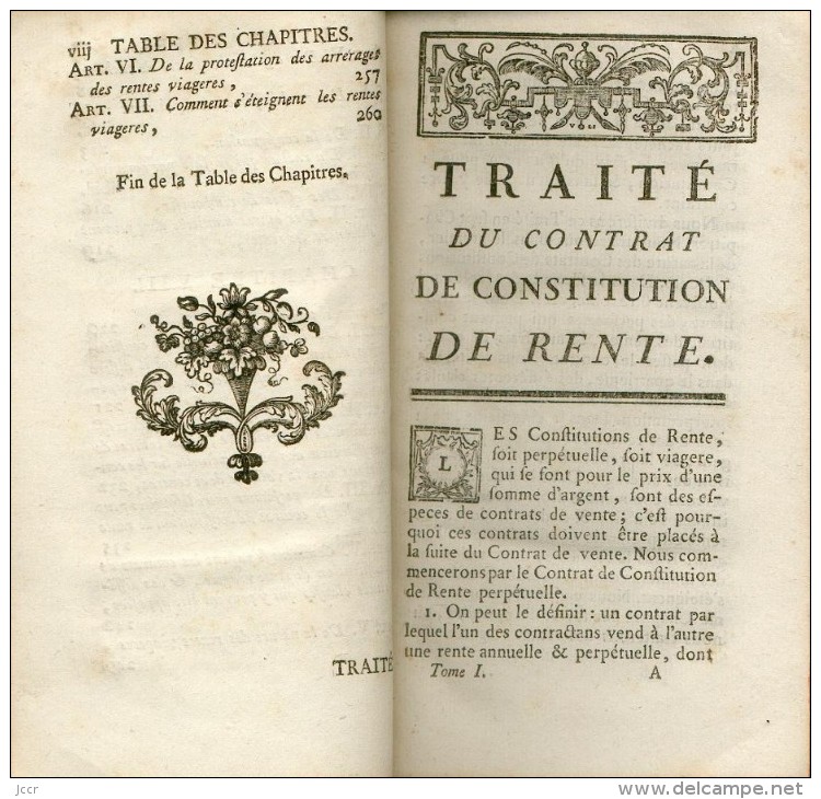 Traité Du Contrat De Constitution De Rente; Par Robert-Joseph Pothier, Suivi Traité Du Contrat De Change - Droit - 1773 - 1701-1800