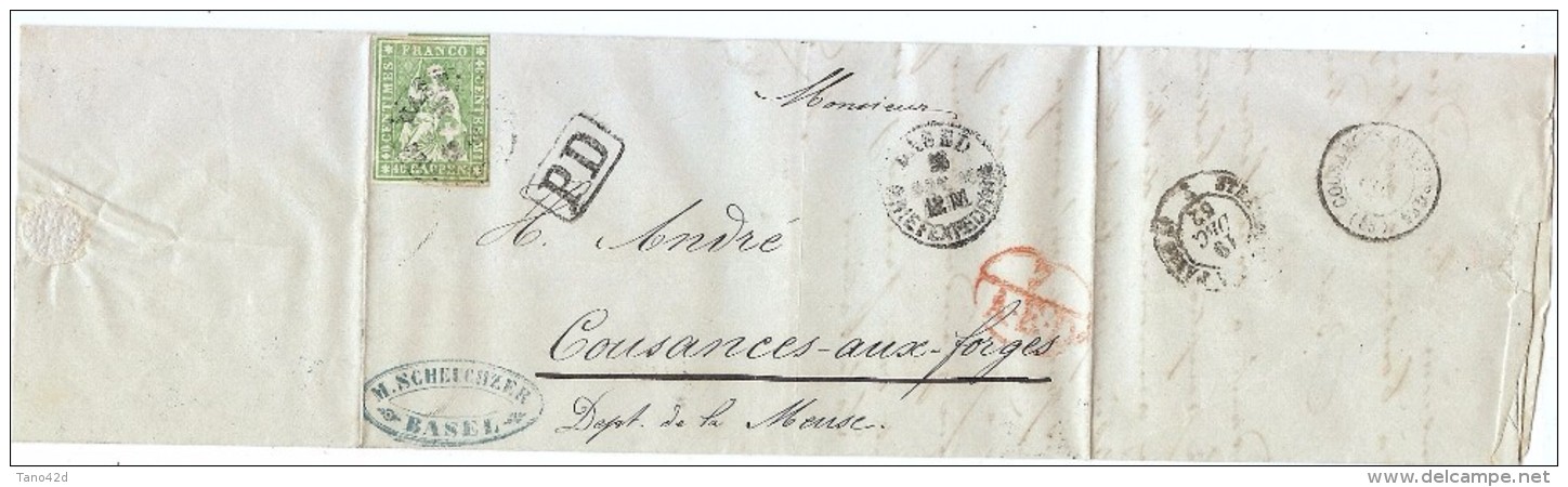 CTN35/4 - SUISSE HELVETIA ASSISE ND 40R  SUR LETTRE AVEC CONTENU DE DECEMBRE 1862 - Covers & Documents