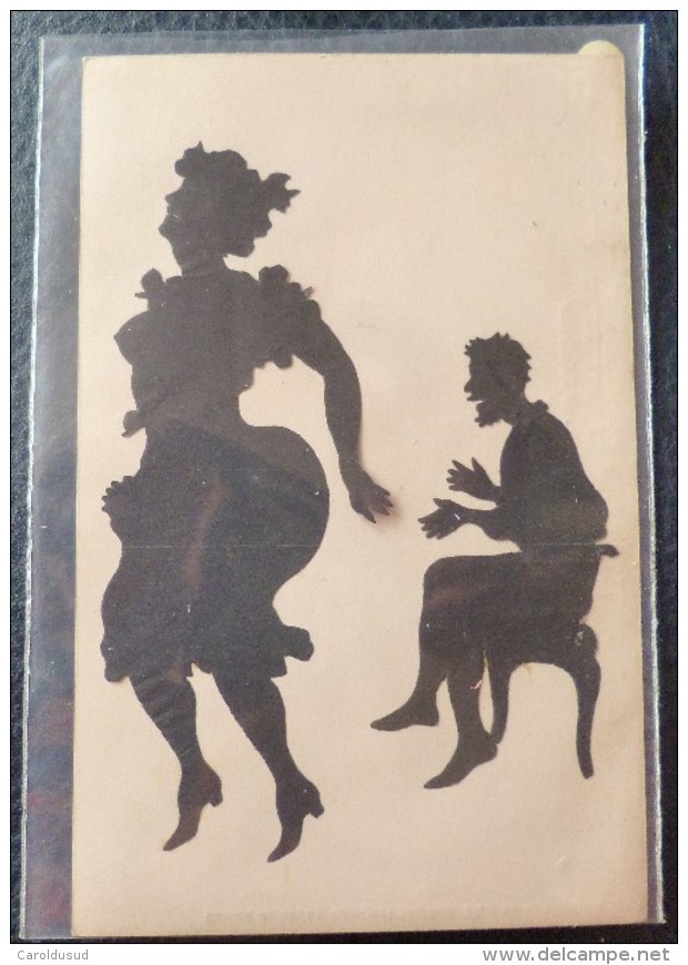 Litho LAMBERT ILLUSTRATEUR DECOUPIS SYSTEME LUMIERE COLLAGE SILHOUETTE COUPLE GRIVOIS HOMME FEMME GROSSES FESSES DANSE - Silhouettes