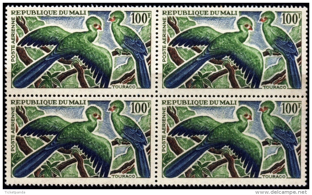 BIRDS-GUINEA TURACOS-BLOCK OF 4-MALI-1965-SCARCE-MNH-A1-217 - Coucous, Touracos