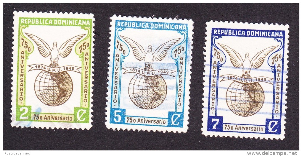 Dominican Republic, Scott #434-436, Used, Pigeon And Globe, Issued 1950 - Dominicaine (République)