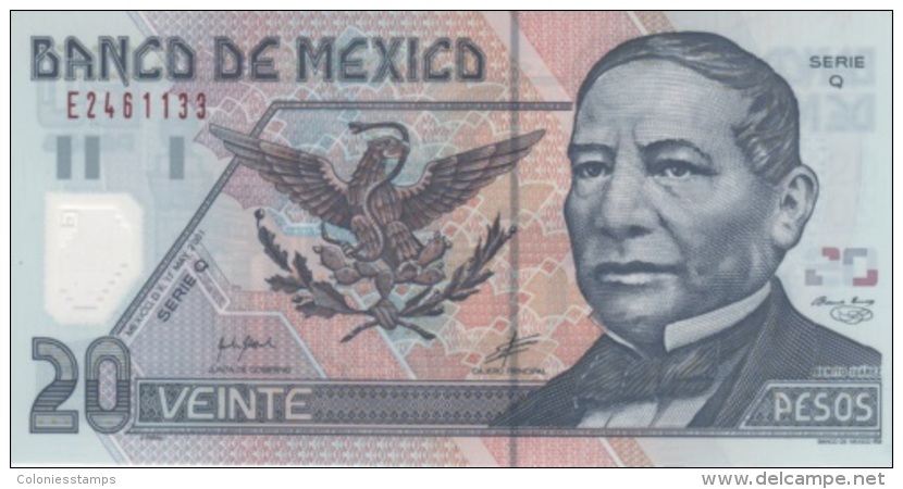 (B0580) MEXICO, 2001. 20 Pesos. Polymer Plastic. P-116b. AUNC (AU) - Mexique
