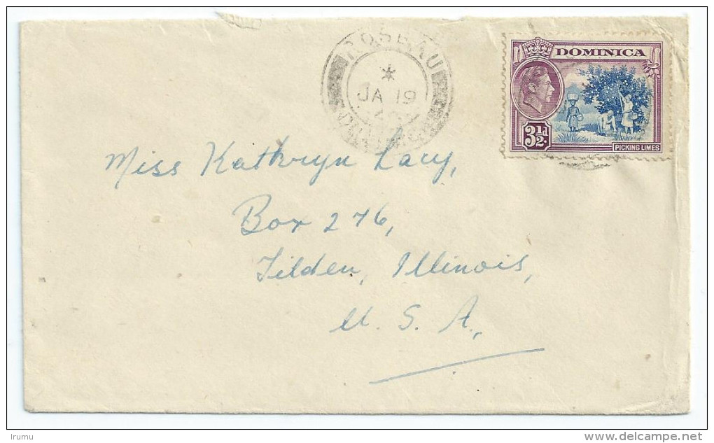 Dominica 1949 Letter To US - 3.5d Single On Cover (SN 1056) - Dominica (...-1978)