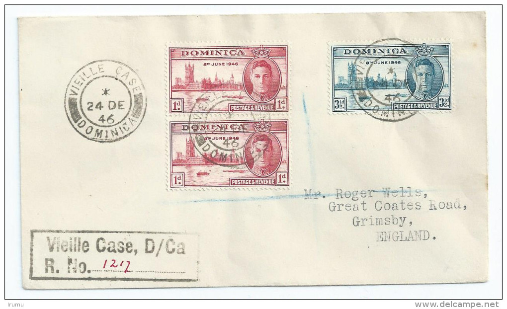 Dominica 1946 Letter - Registered From VIELLE CASE With Peace Issue (SN 1055) - Dominique (...-1978)