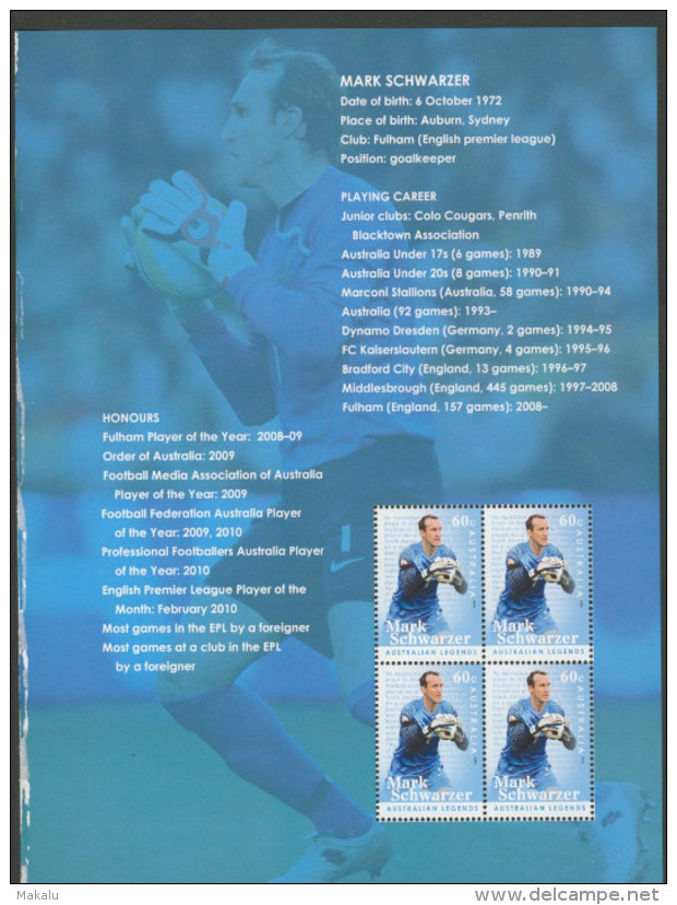 Australie Football Mark Schwarzer (feuillet Issu Du Livre) Yvert 3540  Rare - Autres & Non Classés