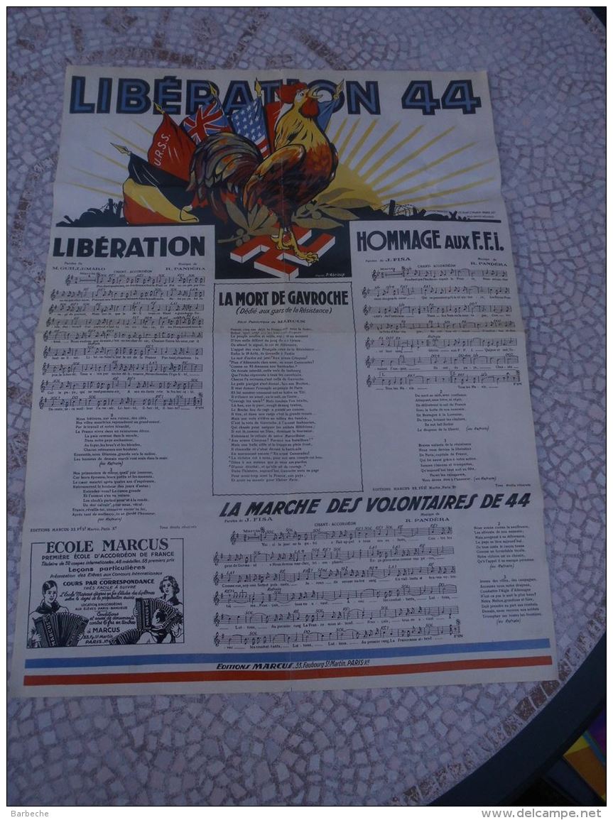 LIBERATION 44  ( Chants ) Au Dos  :ORDRE DU JOUR  RHIN ET DANUBE  57X42 Cm - Affiches