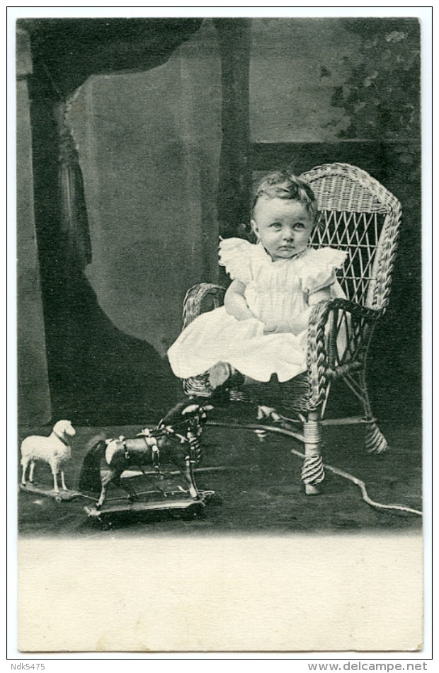 BABY WITH ROCKING HORSES / POSTMARK - EDINBURGH / ADDRESS - EAST LINTON, STATION HOUSE - East Lothian