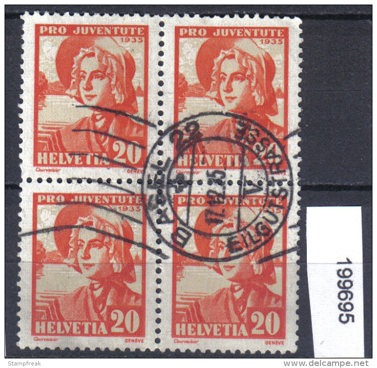 Schweiz  PJ 1935 Zst. 75 / Mi. 289 Viererblock Bedarfsstempel Basel 22 - Oblitérés