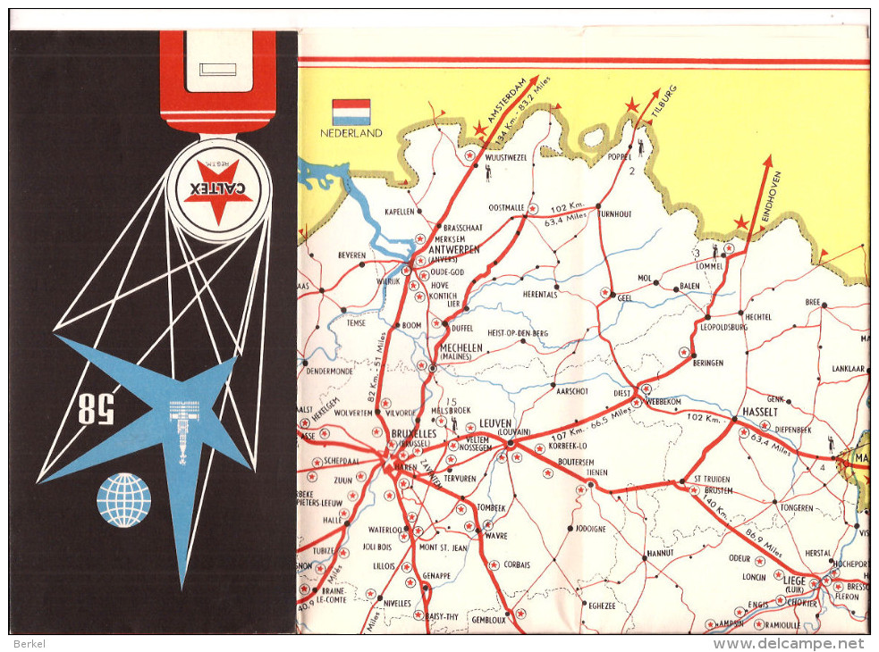 EXPO 1958 BRUSSEL LANDKAART  PLAN VAN BELGIË  CALTEX RECLAME  Repren - Cartes Topographiques