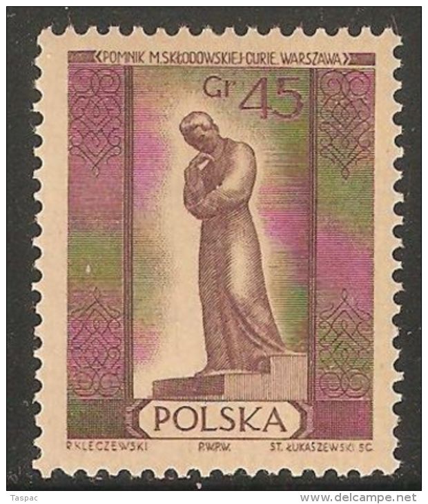 Poland 1955 Mi# 912 ** MNH - Warsaw Monuments / Marie Sklodowska Curie / Nobel Prize - Premio Nobel