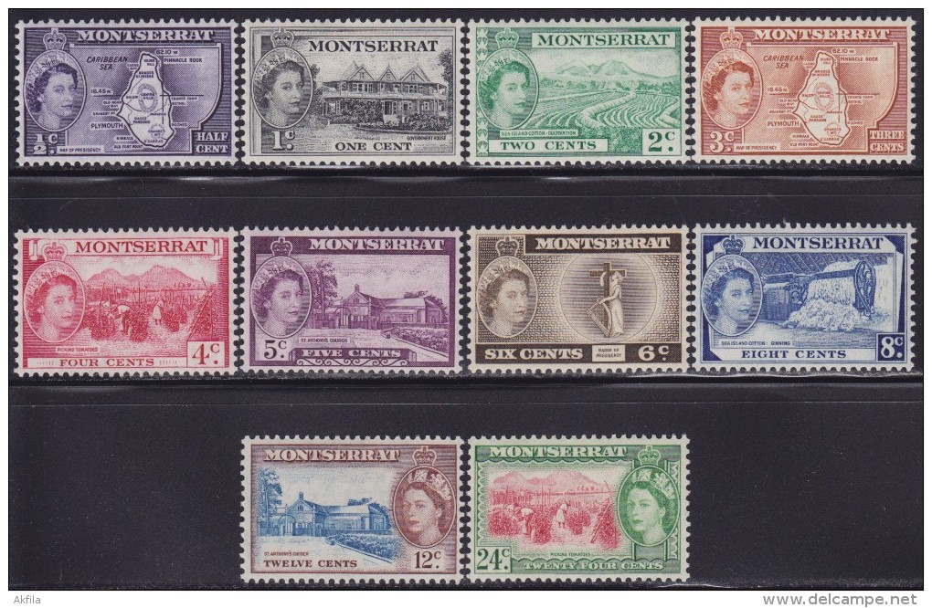 4707. Montserrat 1953/7 Queen Elizabeth II And Various Motives, MNH (**) (10/15 Values) Michel 129-138 - Montserrat