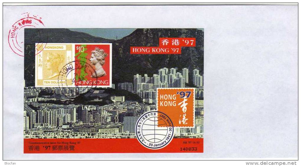 EXPO'1997 Hongkong Block 42 I Brief 12€ Ss Architectur New Isle Elisabeth II.philatelic Exhibition Cover Sheet HONG KONG - Blocks & Sheetlets