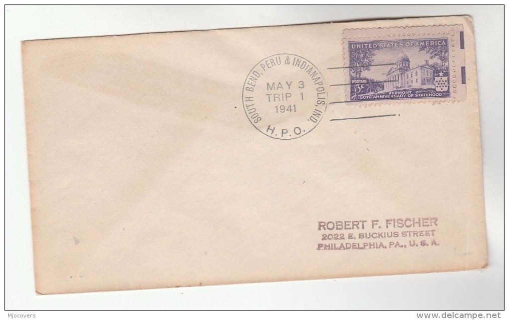 1941 USA Stamps  COVER Pmk ´SOUTH BEND PERU INDIANAPOLIS HPO´ Highway Post Office - Covers & Documents