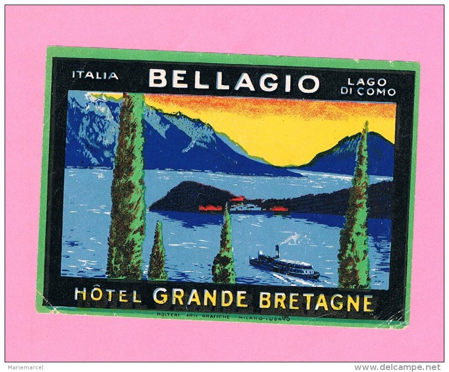 Etiquette. ITALIA-ITALIE. LAGO DI COMO BELLAGIO HÔTEL GRANDE BRETAGNE. - Non Classés