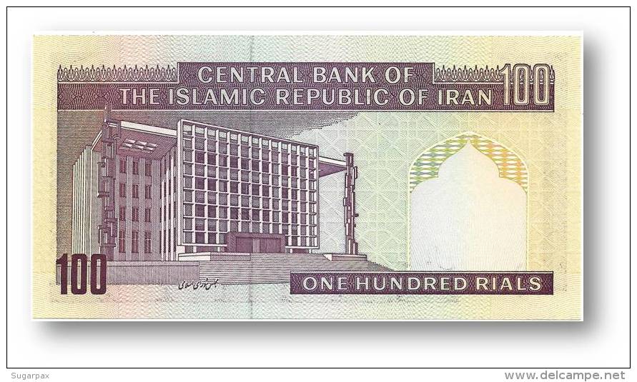 IRAN - 100 Riyals ( 1985 -  ) Pick 140.d Sign. 25 Unc. Serie 18/4 - Wmk Arms - Islamic Republic Ayatollah Moddaress - Irán