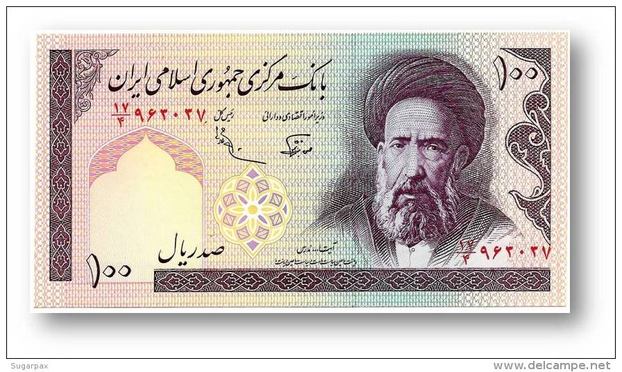 IRAN - 100 Riyals ( 1985 -  ) Pick 140.d Sign. 25 Unc. Serie 17/4 - Wmk Arms - Islamic Republic Ayatollah Moddaress - Irán