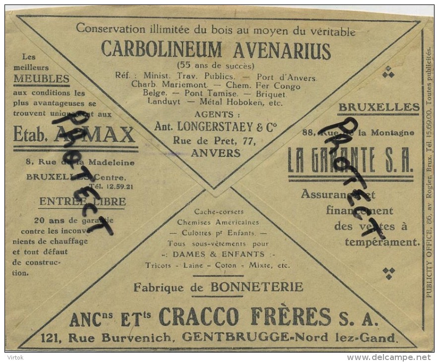 Old Envelope With Publicité: Carbolineum Avenarius Anvers / Gentbrugge Fabrique De Bonneterie / / BXL La Garage - Enveloppes