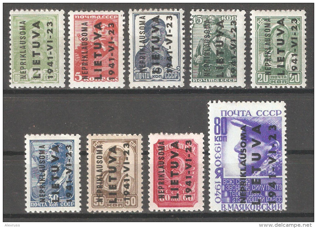 Lithuania "Nepriklausoma" 1941 WW-2 German Occupation Complete Set, Mi # 1-9, VF MLH OG (W-5) - Occupation 1938-45