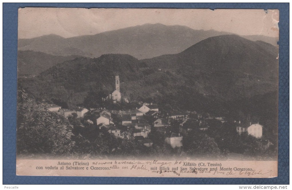 TI TESSIN - CP ASTANO TICINO - CON VEDUTA AL SALVATORE E GENEROSO - MIT BLICK AUF SAN SALVATORE UND MONTE GENEROSO -1914 - Astano