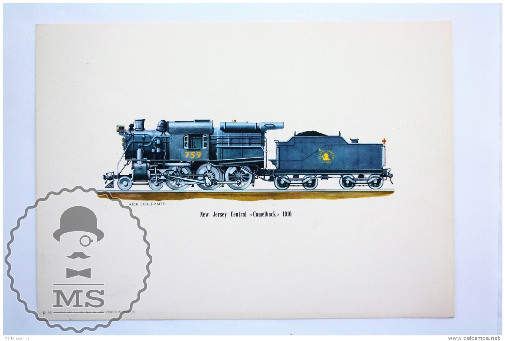 1963 Railroad Lithograph Print By Rich Schlemmer - New Jersey Central Camelback 1910 - World