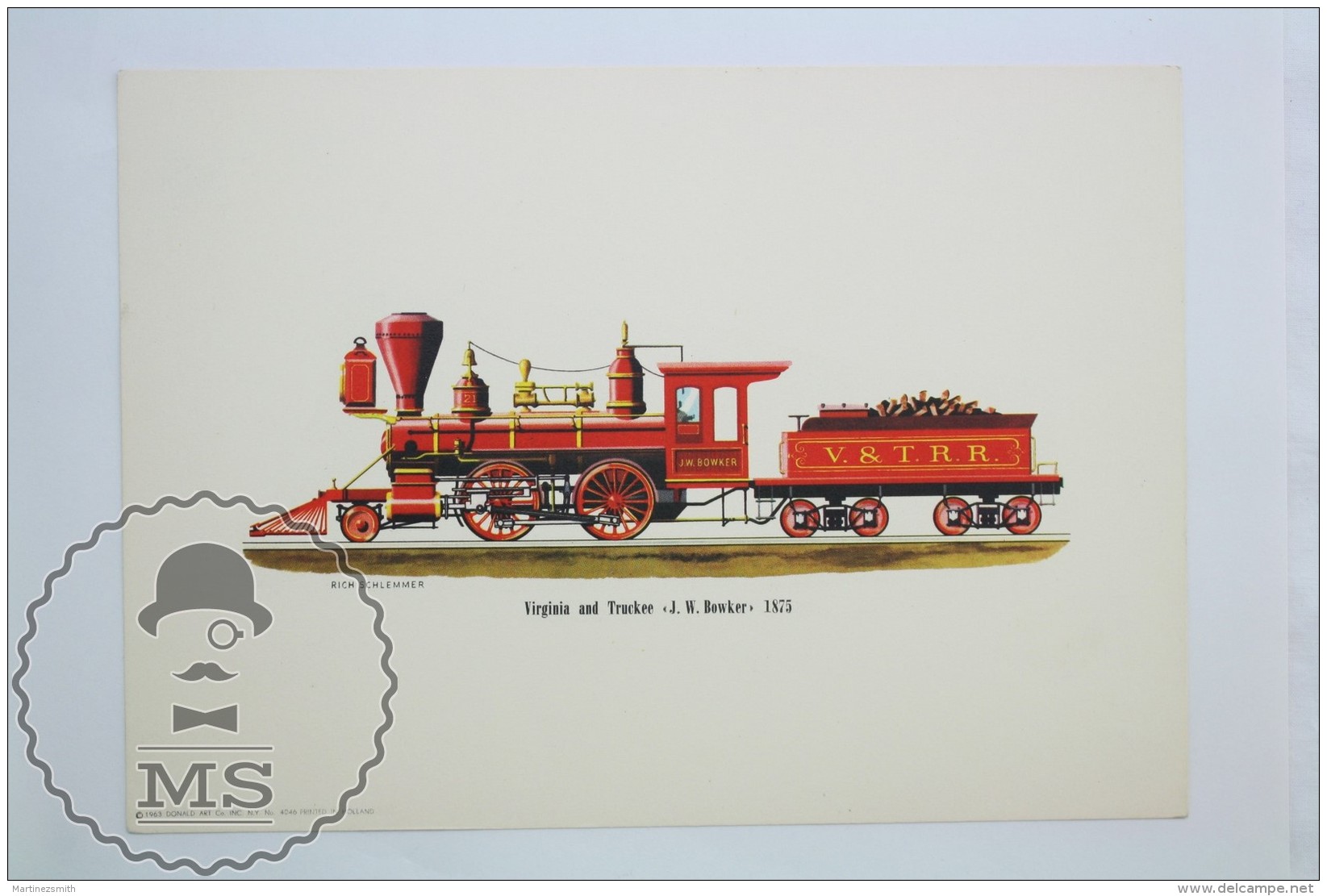 1963 Railroad Lithograph Print By Rich Schlemmer - Virginia And Truckee J. W. Bowker 1875 - Welt