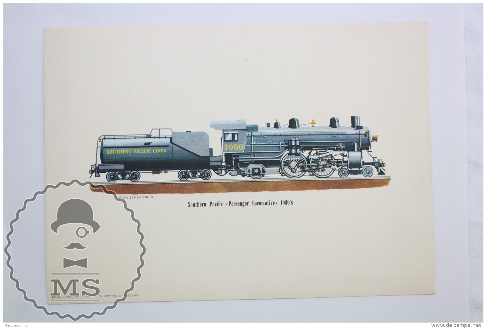 1963 Railroad Lithograph Print By Rich Schlemmer - Southern Pacific Passenger Locomotive 1930's - Mondo