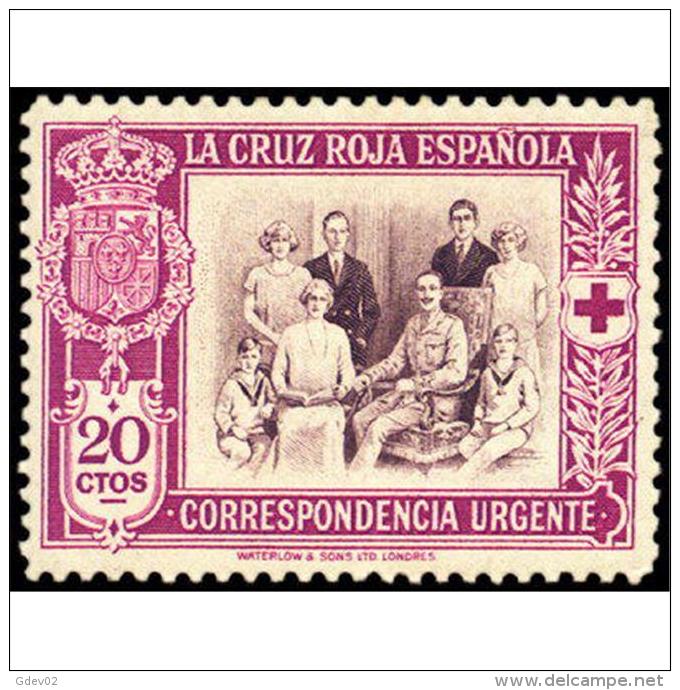 ES338SASF-L4454-TCELEBFR.CRUZ ROJA.URGENTE.FAMILIA REAL Española. 1927 (Ed 338**) Sin Charnela MAGNIFICO - Familias Reales