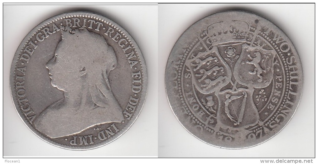 *** GRANDE-BRETAGNE - GREAT-BRITAIN - 1 FLORIN 1897 - 2 SHILLINGS 1897 VICTORIA - ARGENT - SILVER *** EN ACHAT IMMEDIAT - J. 1 Florin / 2 Schilling