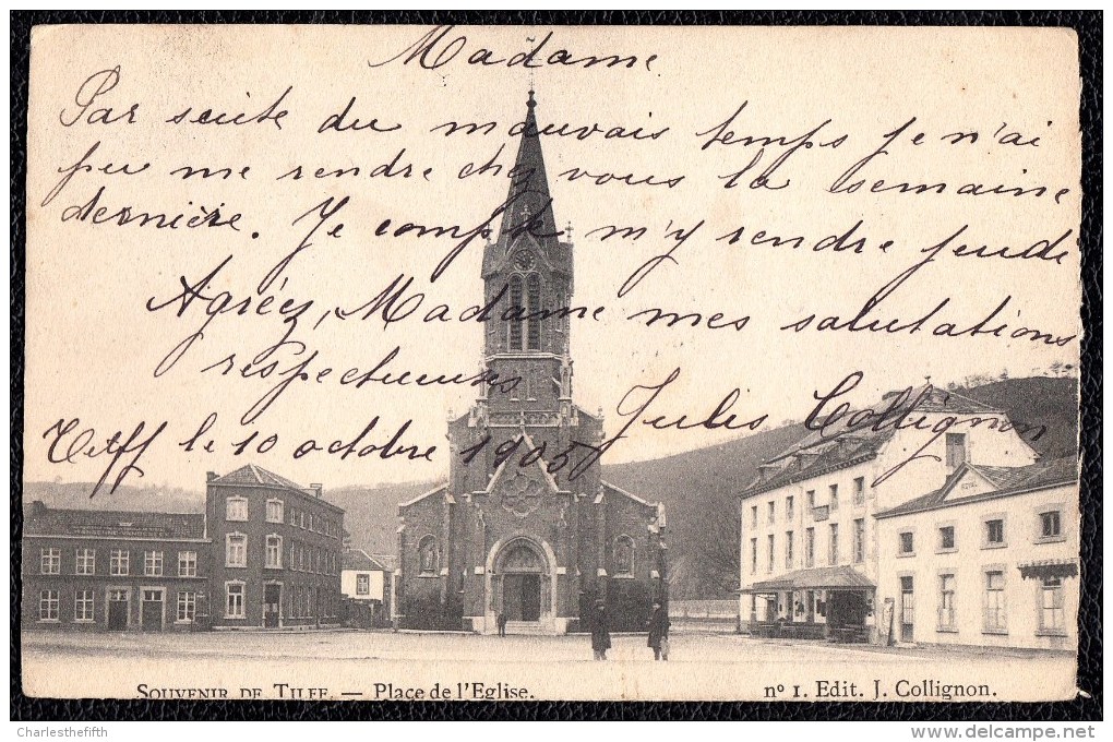 ESNEUX - SOUVENIR DE TILFF - PLACE DE L´EGLISE - ANIMEE  - IMPECCABLE 1905 !!!! VOIR DOS - Simple Cercle Tilff Au Dos - Esneux