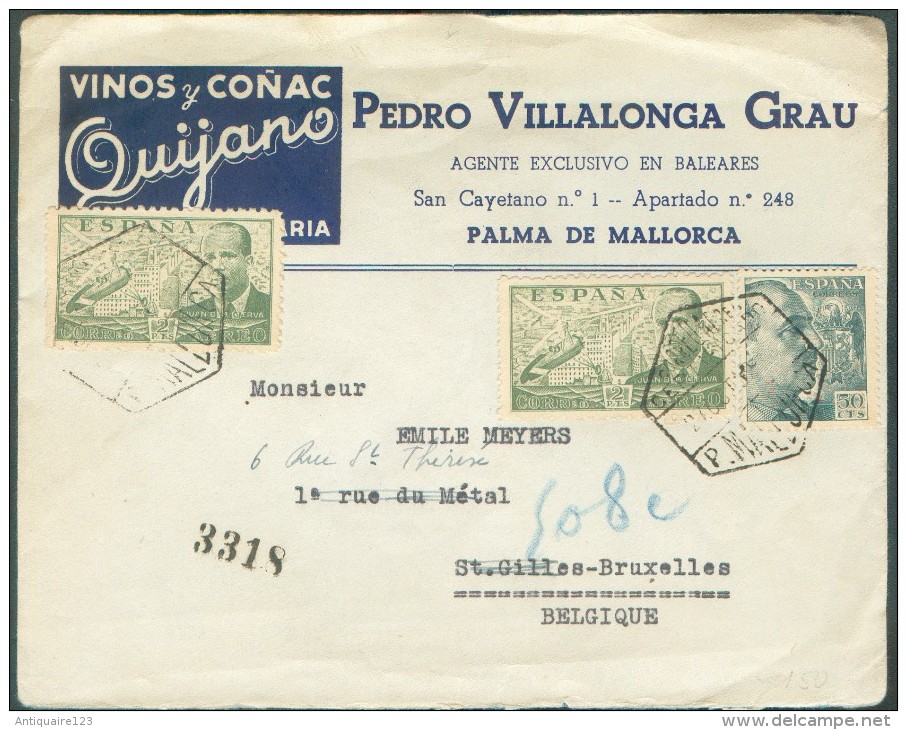 ESPANA SPAIN - Cover From Pedro Villalonga GRAU (Palma De Mallorca) To St-Gilles (Belgium) With Advertising VINOS Y CONA - Vinos Y Alcoholes