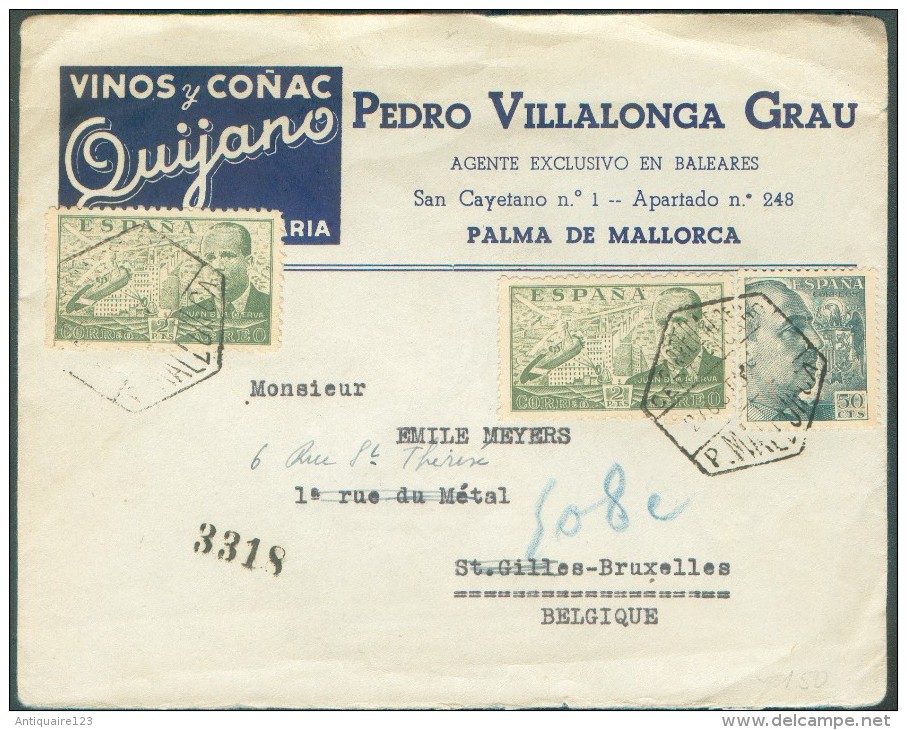 ESPANA SPAIN - Cover From Pedro Villalonga GRAU (Palma De Mallorca) To St-Gilles (Belgium) With Advertising VINOS Y CONA - Vins & Alcools