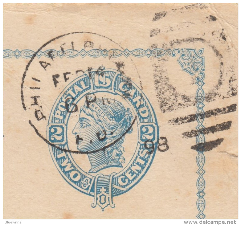 USA 2c GA Postal Card Philadelphia - Bremen 1898 - "Philadelphia, Feb 14" 1 Kreis+ Balken-Ring-Stempel Gestempelt - Cartas & Documentos