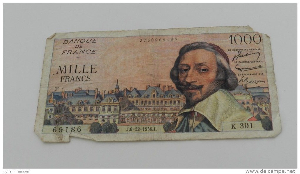 1000 Francs Du 6 - 12  -1956   Dans L état   Manque Un Morceau - 1 000 F 1953-1957 ''Richelieu''