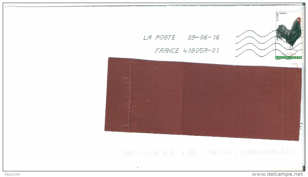 ENVELOPPE MOYEN FORMAT  AVEC  TIMBRE  LETTRE VERTE ANNEE 2016 "THEME LES COQS" OBLITERE - Lettres & Documents