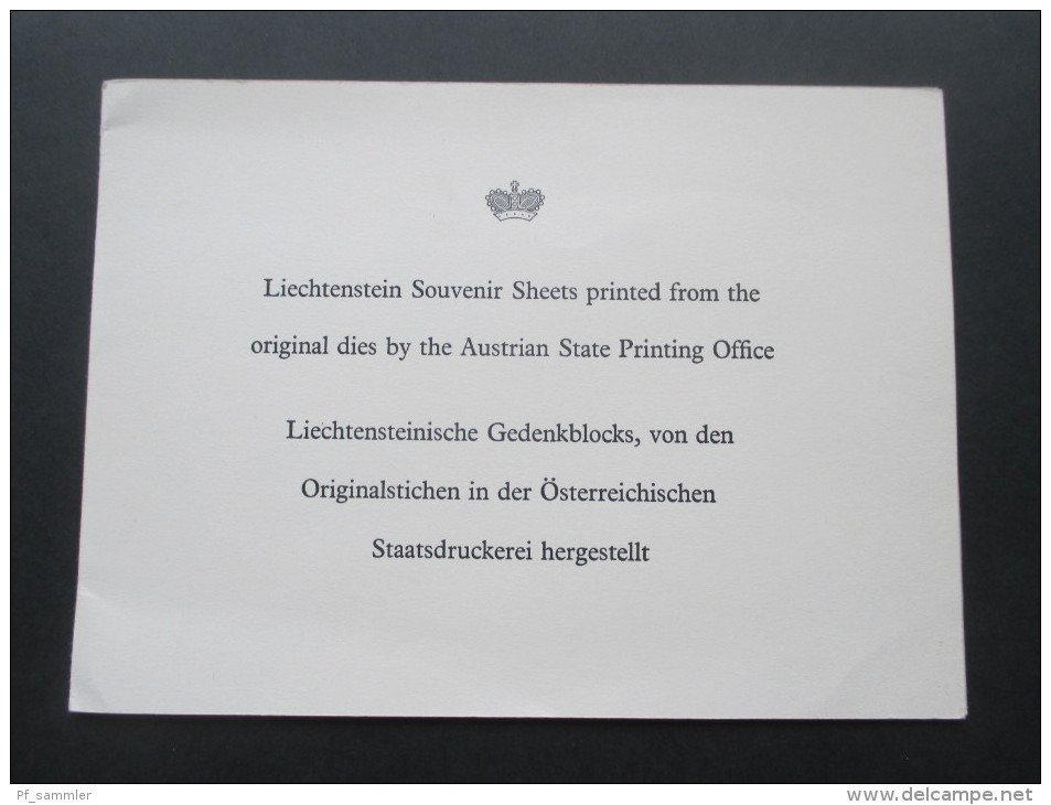 Liechtenstein Souvenir Sheets Österreich Staatsdruckerei Ausstellung London 1961 Sonderdruck /Vom Originalstich Gedruckt - Ungebraucht