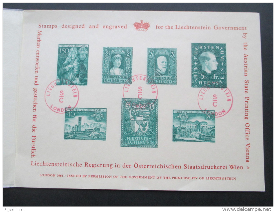 Liechtenstein Souvenir Sheets Österreich Staatsdruckerei Ausstellung London 1961 Sonderdruck /Vom Originalstich Gedruckt - Unused Stamps