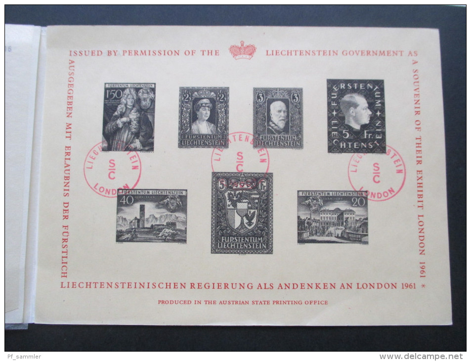 Liechtenstein Souvenir Sheets Österreich Staatsdruckerei Ausstellung London 1961 Sonderdruck /Vom originalstich gedruckt