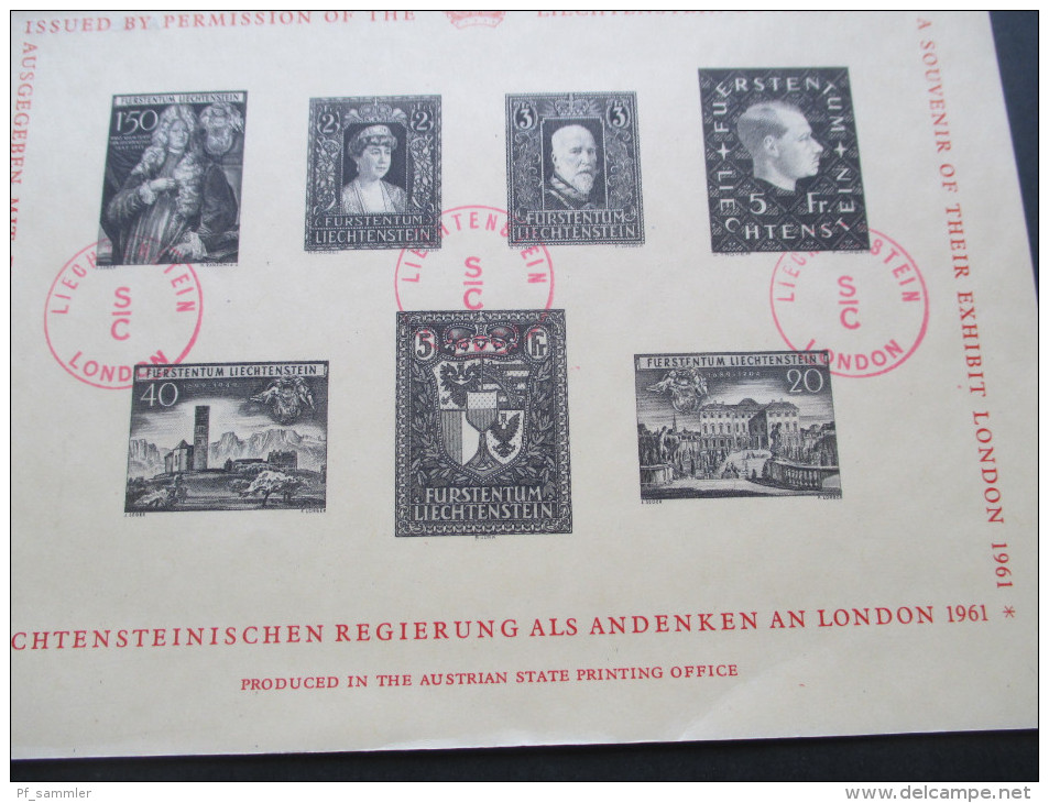 Liechtenstein Souvenir Sheets Österreich Staatsdruckerei Ausstellung London 1961 Sonderdruck /Vom originalstich gedruckt