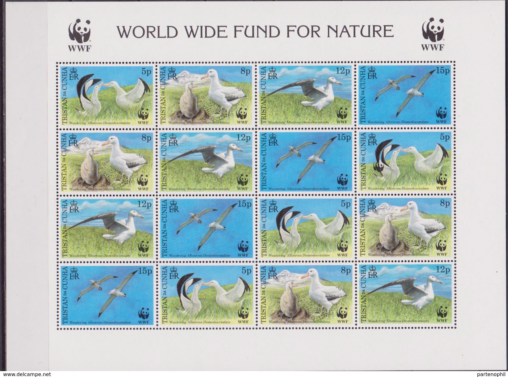 Tristan Da Cunha WWF Birds Oiseaux  Wandering Albatross Sheetlet With Error Double WWF Logo - Unused Stamps