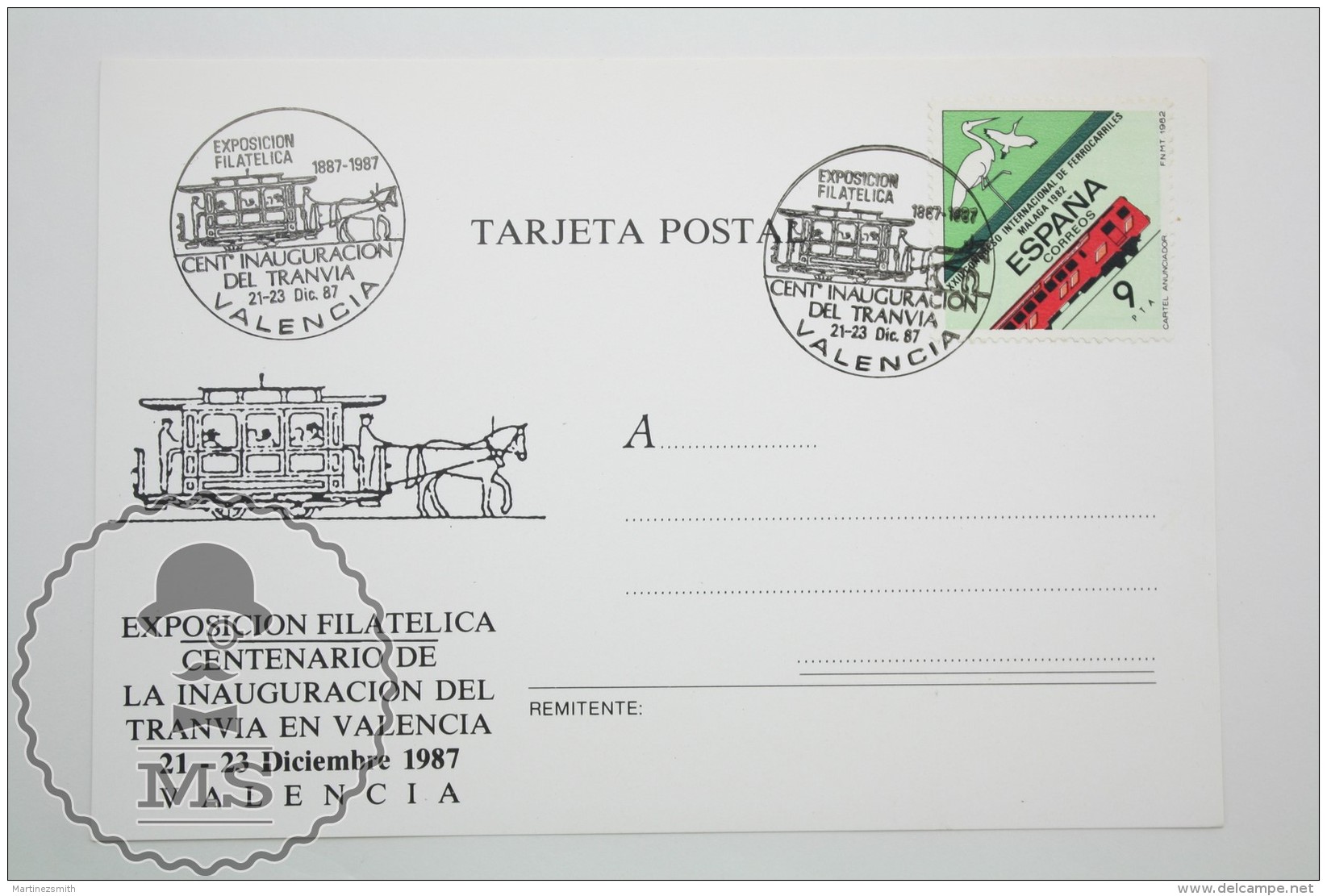 1980's Train Topic Postcard With Stamp And Postmark - Valencia Tramway  Centenary Philatelic Exhibition 1987 - Eisenbahnen