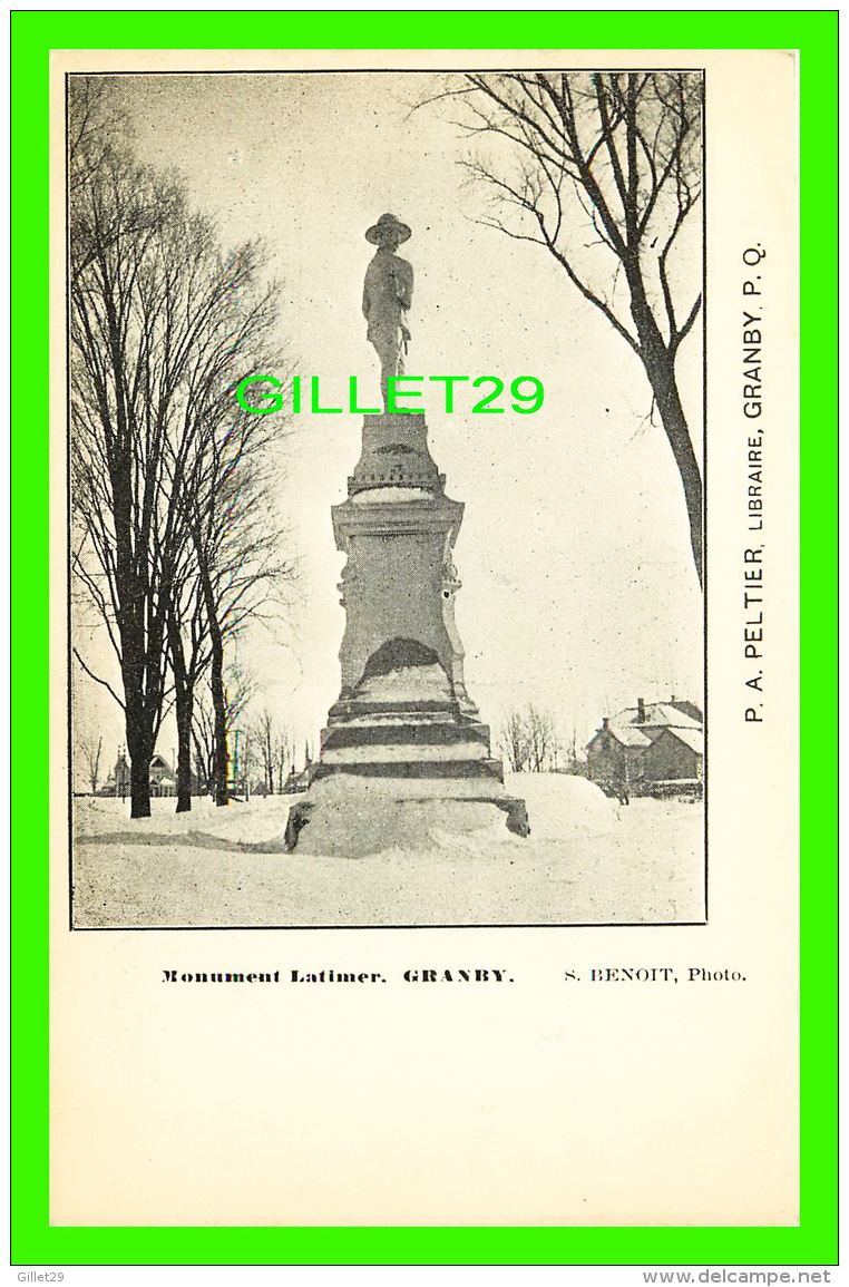 GRANBY, QUÉBEC - MONUMENT LATIMER  EN HIVER - S. BENOIT, PHOTO -  P. A. PELTIER, LIBRAIRE - DOS 3/4 - - Granby