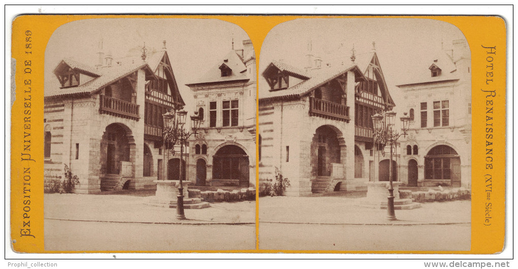 Photo Stereo HOTEL RENAISSANCE  - PARIS EXPOSITION UNIVERSELLE 1889 / Vue Stéréoscopique Sur Carton - Photos Stéréoscopiques