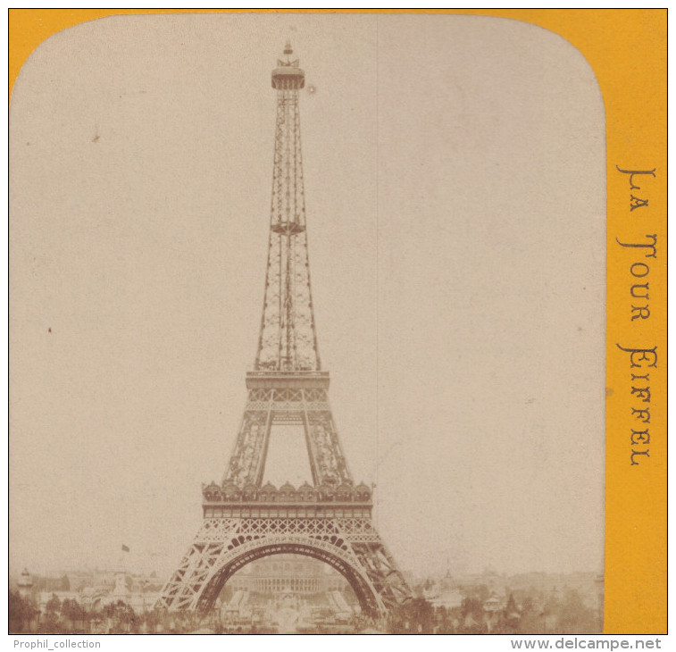 Photo Stereo LA TOUR EIFFEL - PARIS EXPOSITION UNIVERSELLE 1889 / Vue Stéréoscopique Sur Carton - Stereoscoop