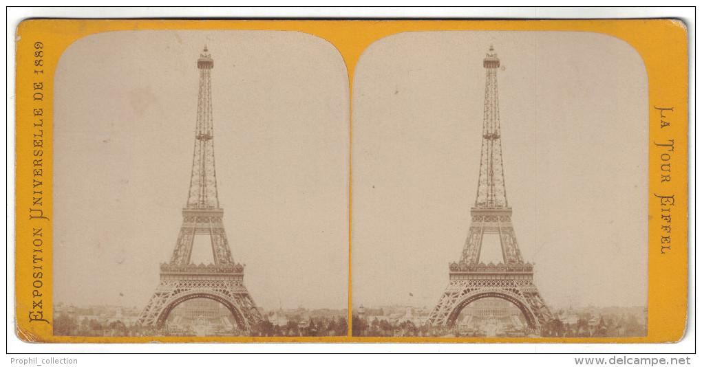 Photo Stereo LA TOUR EIFFEL - PARIS EXPOSITION UNIVERSELLE 1889 / Vue Stéréoscopique Sur Carton - Fotos Estereoscópicas