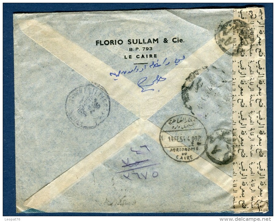 Egypte - Enveloppe Commerciale En Recommandée Du Caire Pour La France En 1954 Avec Contrôle Postal   2 Scans - Réf. S 14 - Covers & Documents